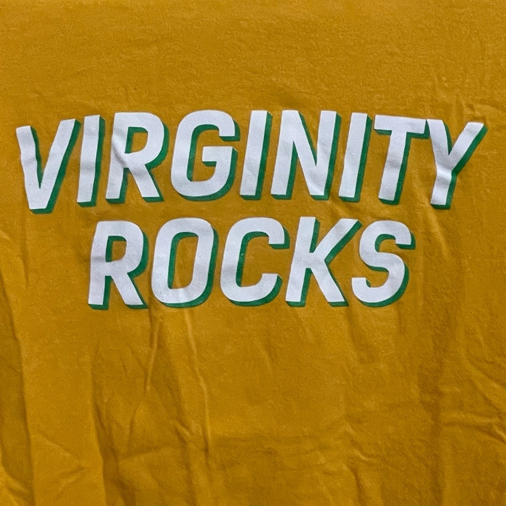 Yellow Graphic Tee with White and Green Text